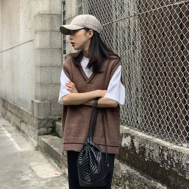 

Sweater Vest Men V-neck Shrug Patchwork Knitted Couples Ins Plus Size 3XL Oversize Harajuku Vests Ins Chic Korean Style Leisure