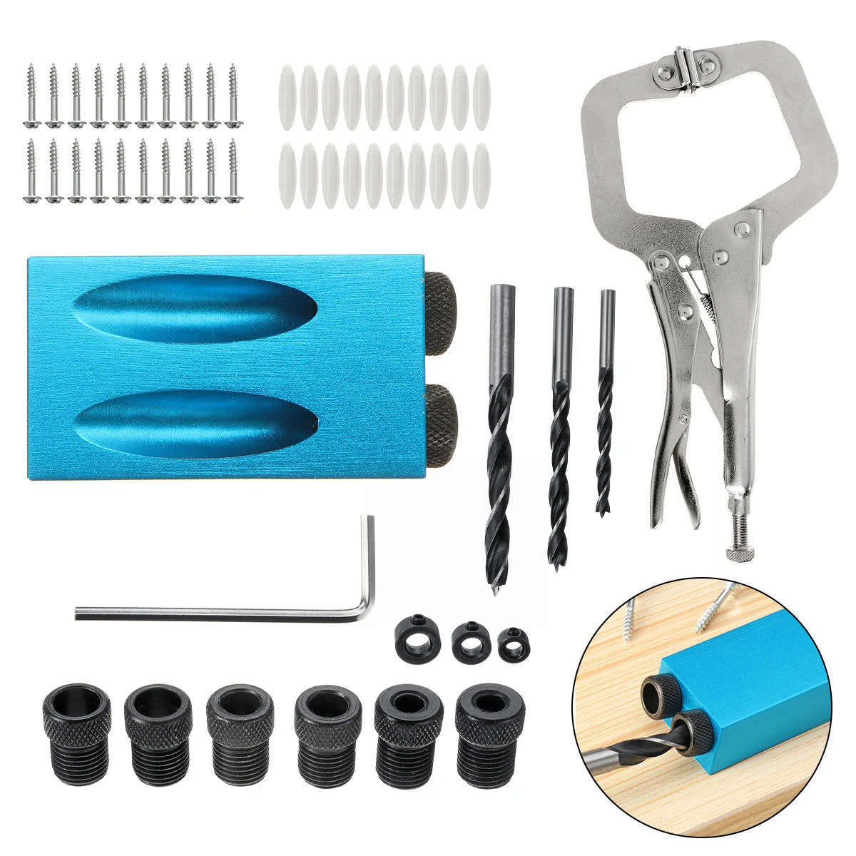 

15° Pocket Hole Jig Set 6/8/10mm Adapter Aluminum Alloy Screw Drill