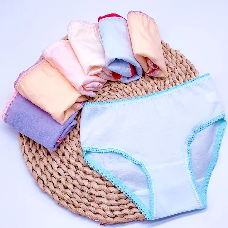 

24pcs /Lot Girls Solid Color Briefs Underwears Children Cotton Short Pants Kids Panties 2-12Y