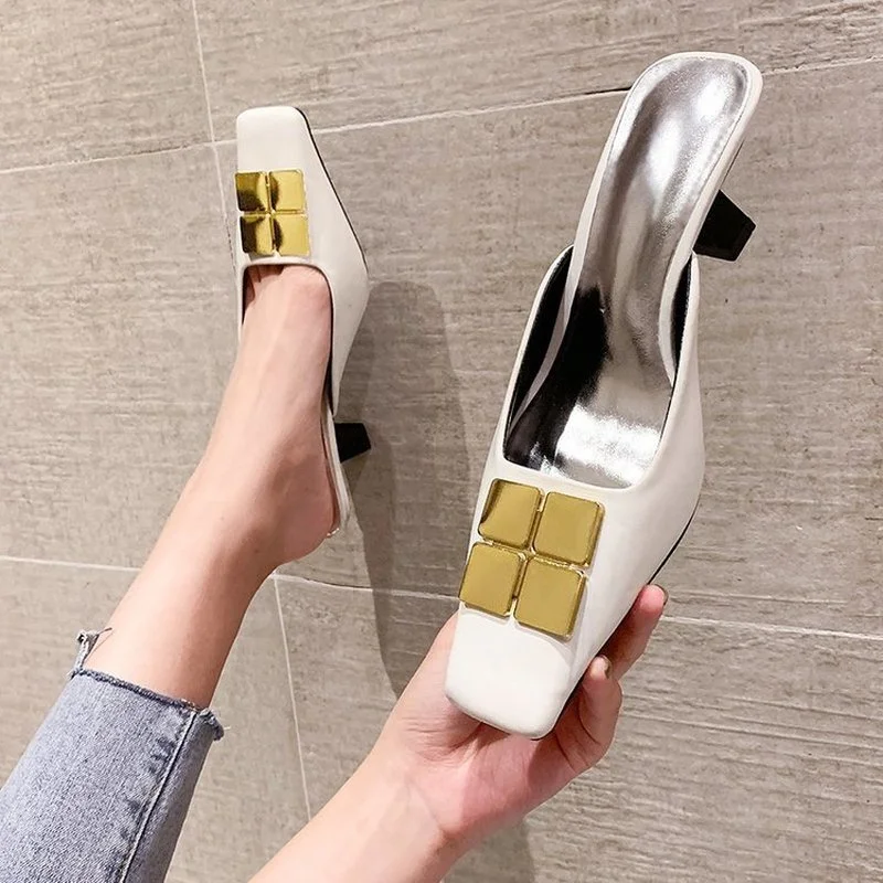 

Fashion Newest High Heels Sandals Female Concise Square Toe Genuine Leather Wedding Working Basic Zapatos De Mujer Plataforma 22