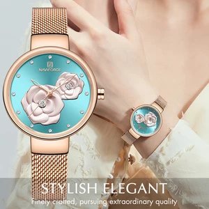 Часы NAVIFORCE женские кварцевые под платье, брендовые Роскошные наручные, розовое золото