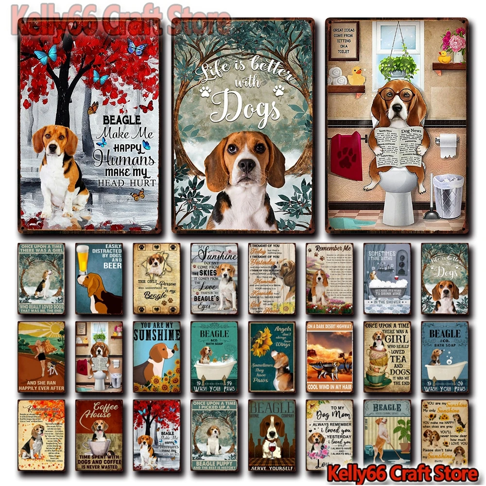 [ Kelly66 ] Pet Love Beagle Dog Book Bath Shap Beer Coffee Rules Tin Metal Sign Home Pub Bar Decor Painting 20*30 CM Size Dy222