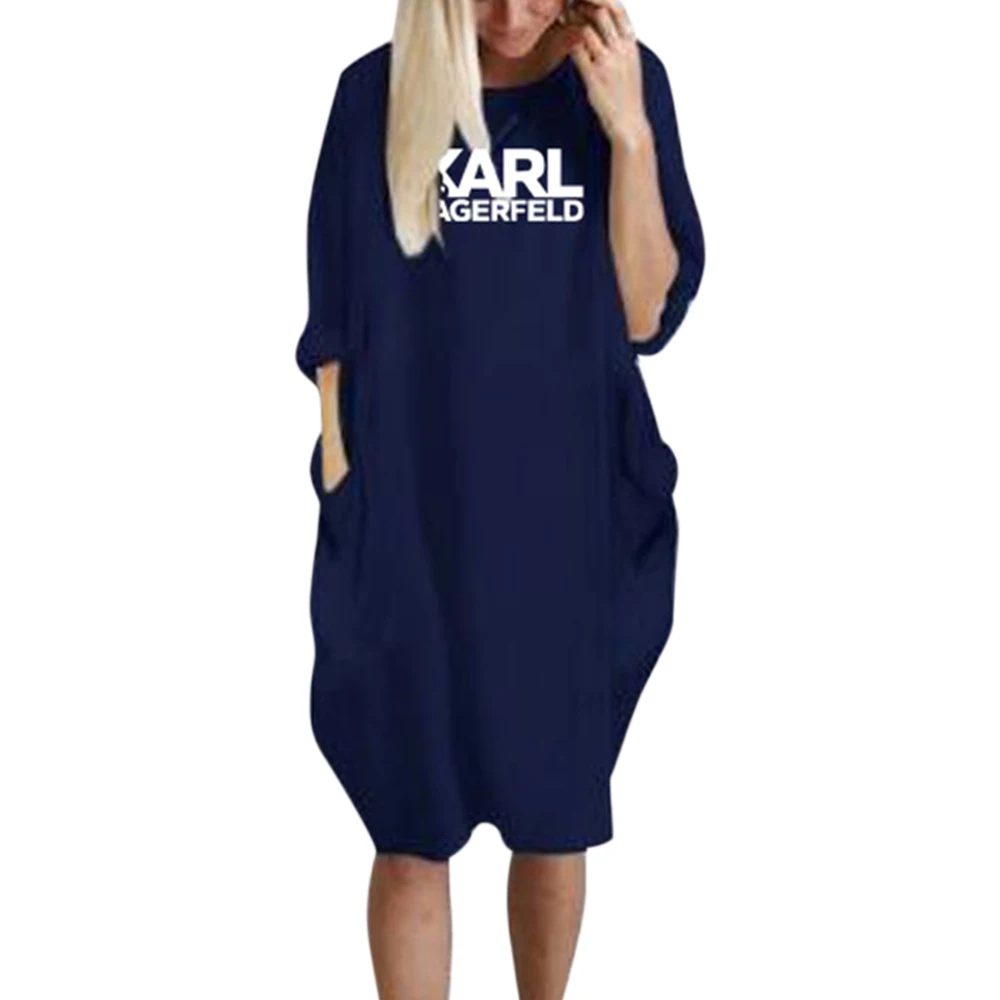 

Women Dress Letter Print Long Sleeve O-neck Loose Pocket T Shirt Dress Women Clothing Casual Plus Size Dresses Women Vestidos