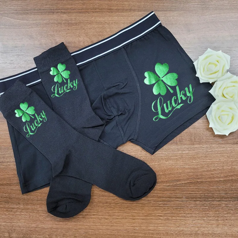 

Good Luck Boxer socks St. Patrick's Day Irish Shamrock Four leaf Clover husband boyfriend St Patricks Day Saint Patty's Day Gift