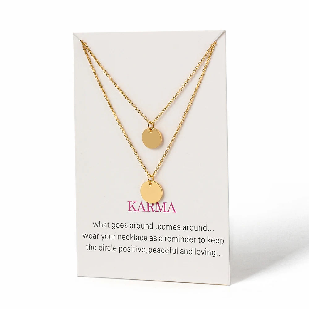 Wish Card Double Layers Necklace Women Gold Silver Color Round Pendant Necklace Choker Collier Femme Fashion Jewelry Gift EY3525