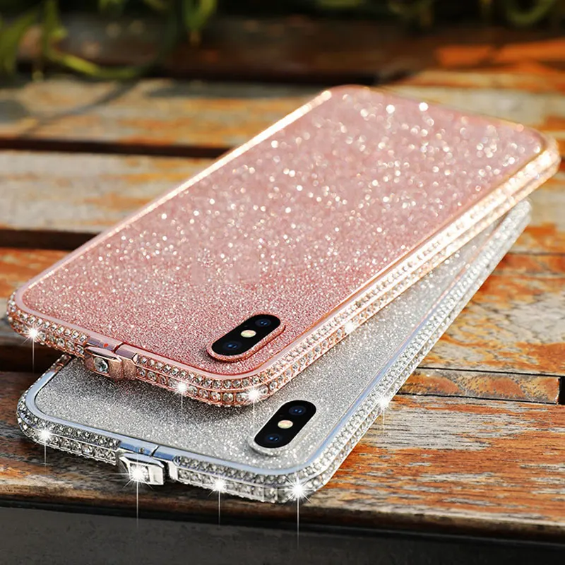 Блестящая Алюминиевая рамка со стразами для iPhone X XS Max XR 8 7 6 6S Plus Алмазный бампер с