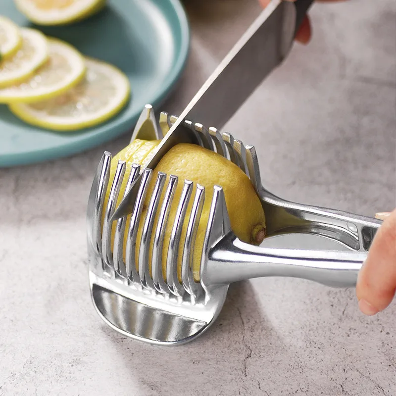 

Stainless Steel Onion Holder Potato Tomato Slicer Vegetable Fruit Cutter Safety Cooking Tools Accessories Kitchen Gadgets Handy