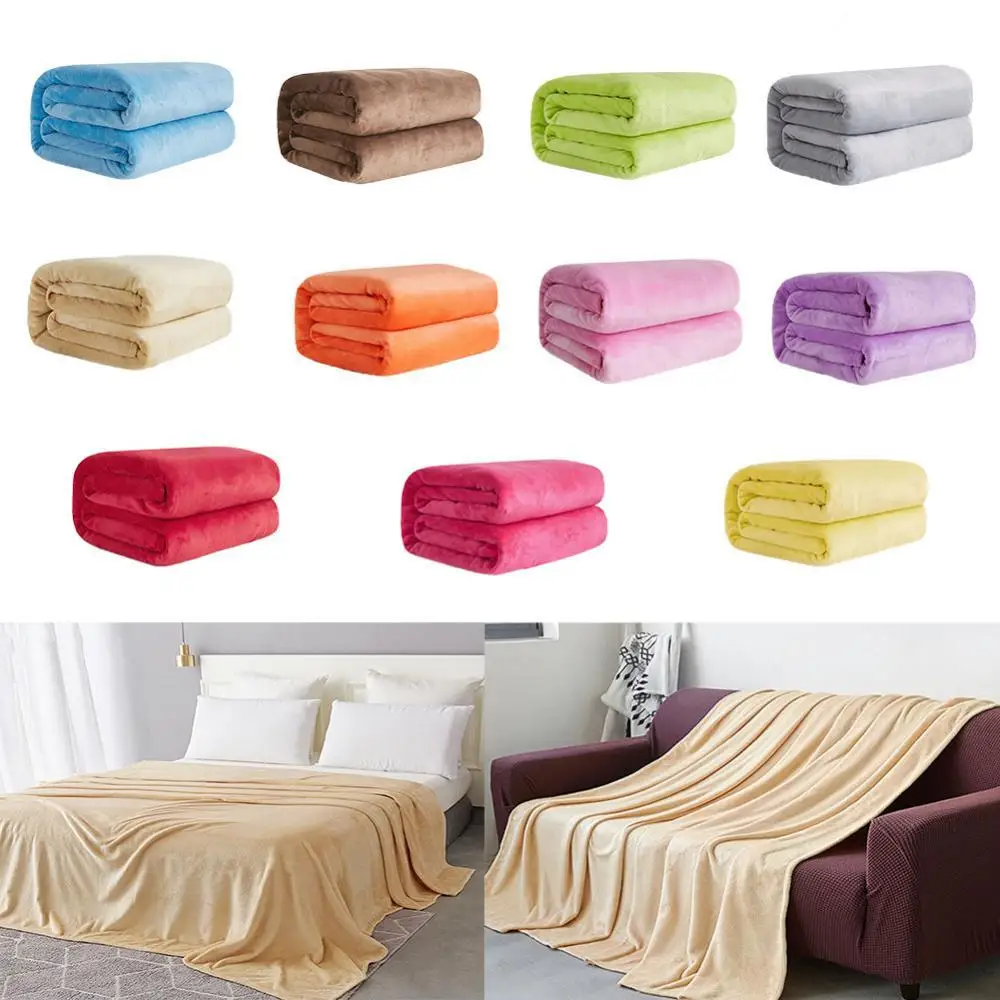 

50*70/70*100cm Soft Flannel Blanket Solid Color Thickened Warm Sheets Blankets Throw Rug Home Sofa Bedding плед для кровати