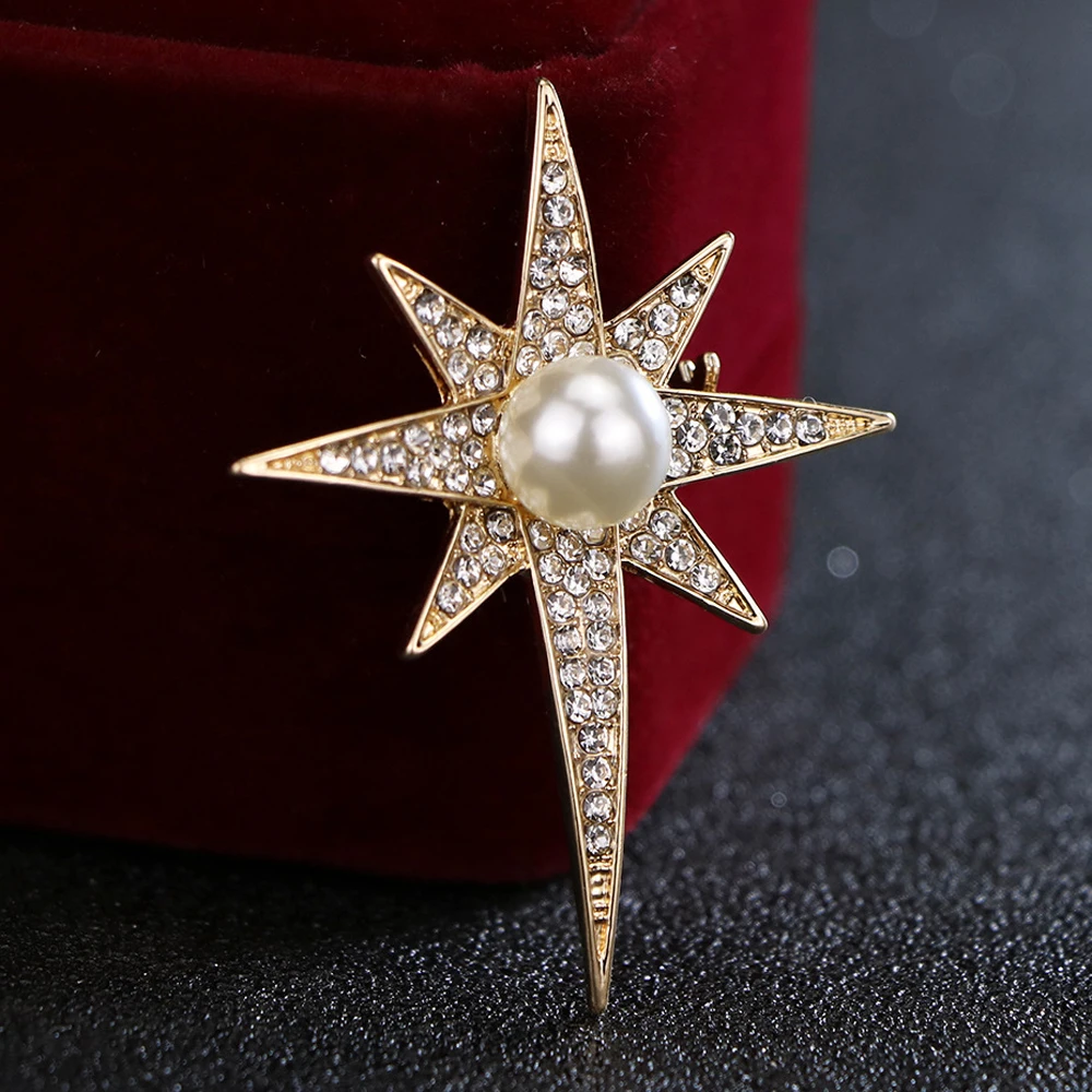 Fashion Brooches New Star Men and Women Boutonniere Pearl Badge Shirt Jacket Jewelry Accessories Alloy Clothes Brooch Pin | Украшения и