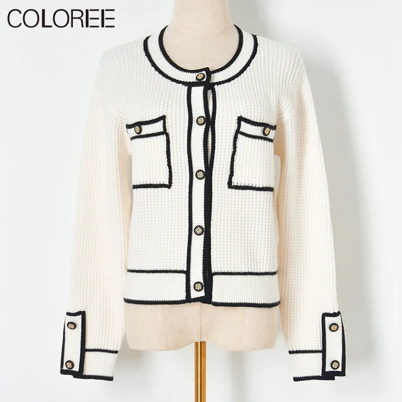 Женский трикотажный кардиган с круглым вырезом повседневный подиумный