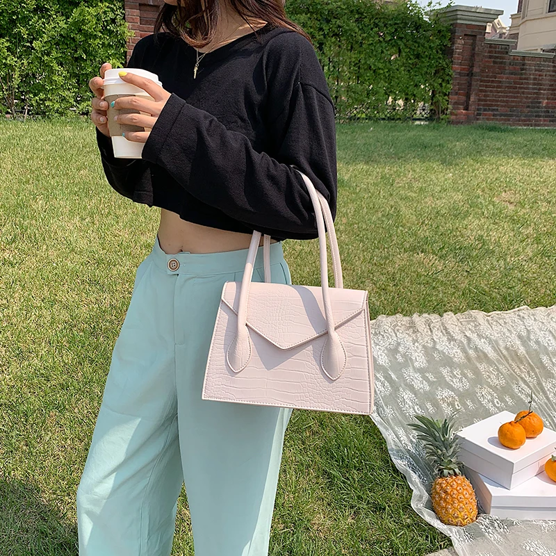 

kajie Luxury Design Crocodile Pattern Small PU Leather Shoulder Bags For Women 2020 Solid Color Handbags Hand Bag