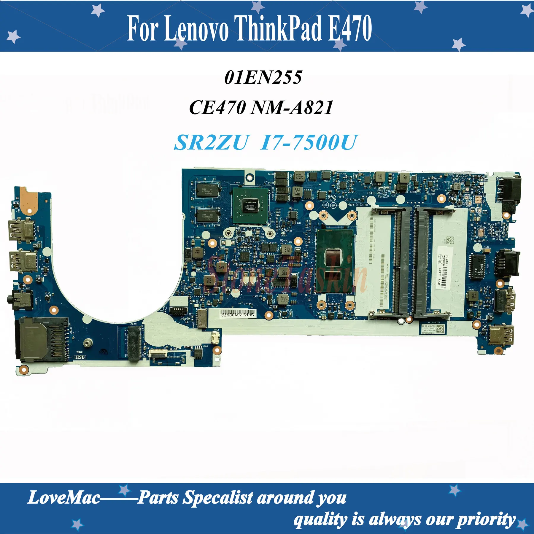 

High quality FRU 01EN255 For Lenovo Thinkpad E470 loptop motherboard CE470 NM-A821 SR2ZU I7-7500U 940MX 2G 100% tested