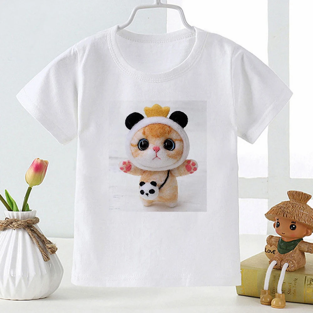 

Милые детские футболки с мультипликационным рисунком, рубашки с рисунком кота для мальчиков и девочек, корейский стиль, детские футболки с ...