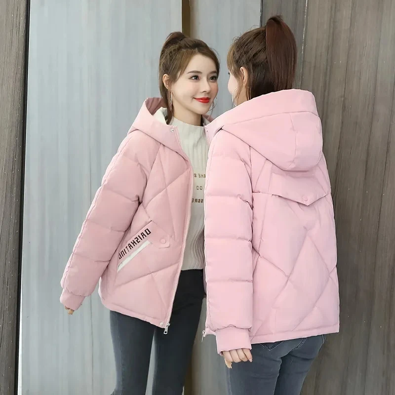 

Winter Cotton-Padded Jacket Women 2021 New Korean Fashion Zipper Short Parkas Casual Loose Hooded Thick Print Puffer Coat Female