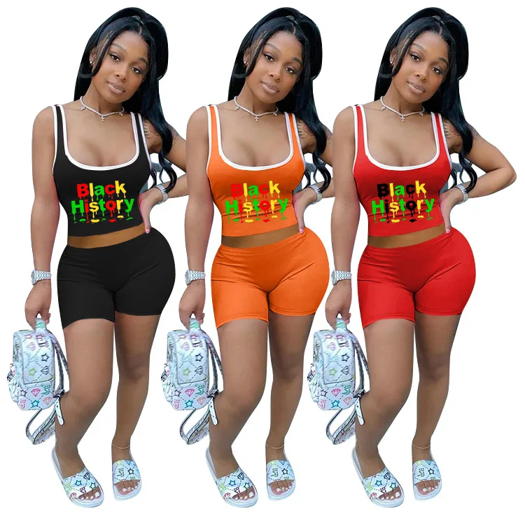 

Спортивный костюм женский из двух предметов, майка без рукавов с надписью, шорты, костюм для бега