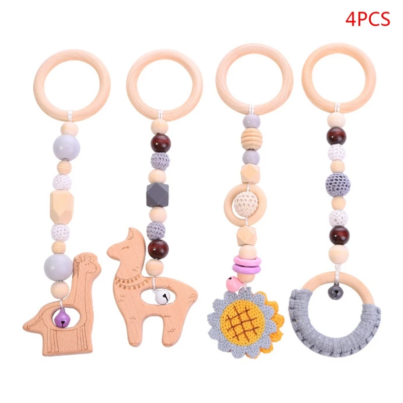 

4 Pcs/Set Baby Play Gym Wooden Frame Stroller Hanging Pendant Teether Rattle Toy R9UE