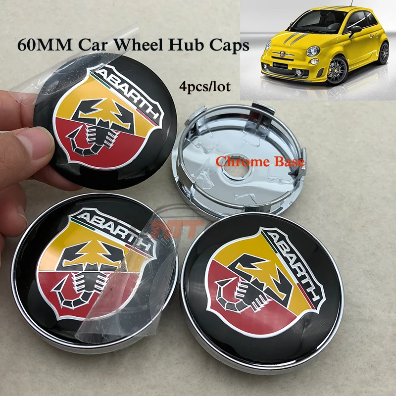 

Chrome Base 60mm 4pcs/lot Car Wheel hub Caps for Abarth Logo Badge Emblem Car Wheel Center Covers