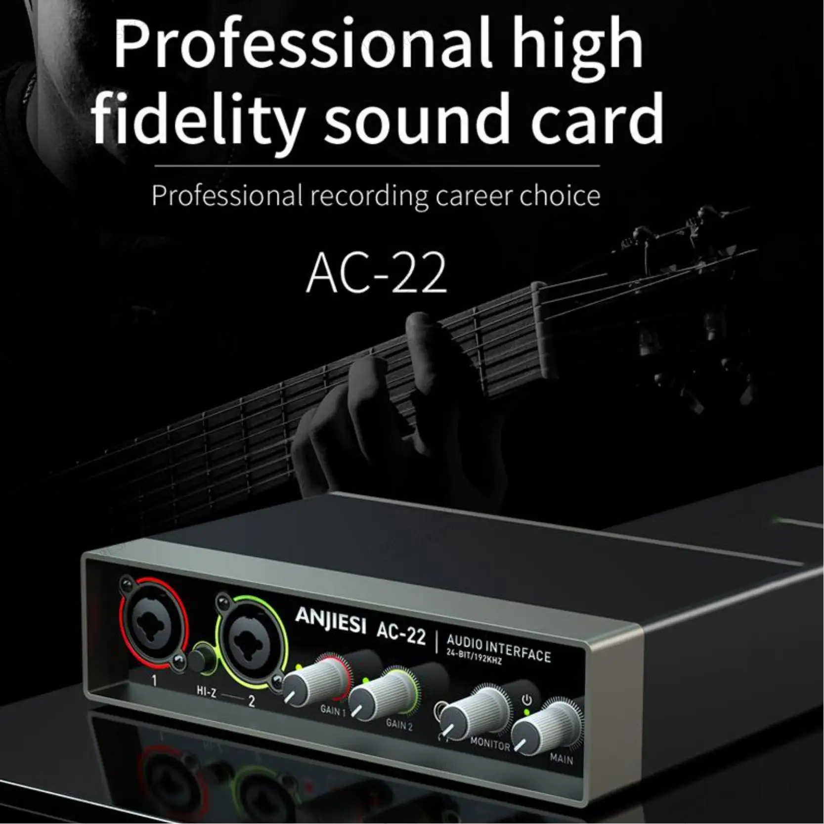 Enlarge AC-22 USB External Audio Interface Sound Card With Monitoring Electric Guitar Music Live Recording Sound Card For Studio Singing
