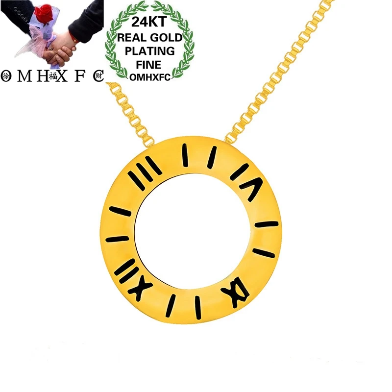 

OMHXFC Wholesale PN364 European Fashion Fine Woman Girl Party Birthday Wedding Gift Number Round Clock 24KT Gold Pendant Charm