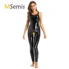 Женское нижнее белье, трико с открытой промежностью, боди, лакированная кожа, с U-образным вырезом, Клубная одежда, костюм-кошка, трико, комбинезон