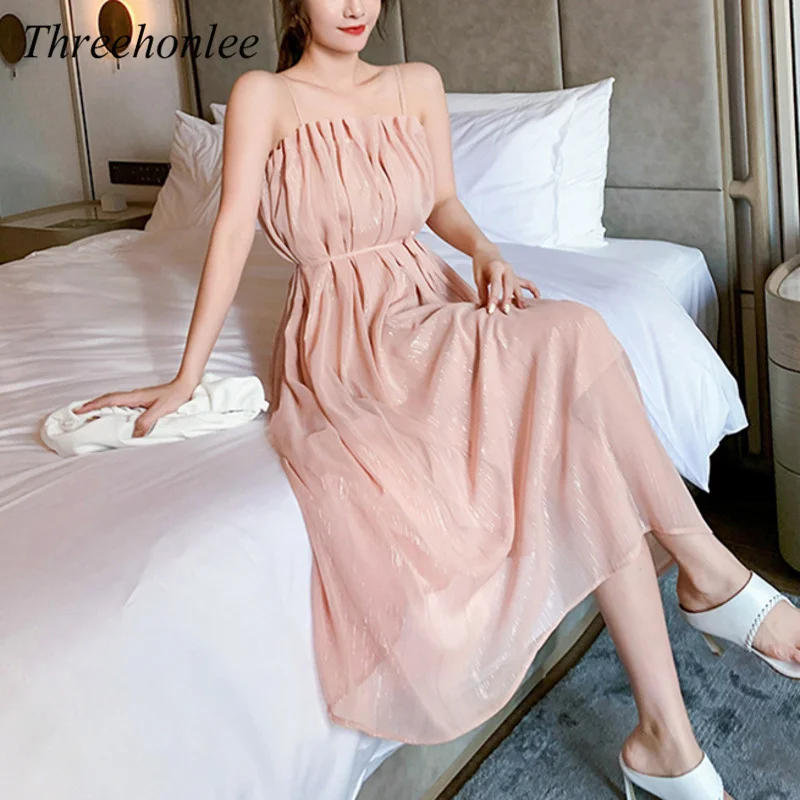 

Женское длинное платье с открытой спиной, элегантный облегающий сарафан в Корейском стиле с рюшами, Пляжное Платье для отпуска вечерние, ле...