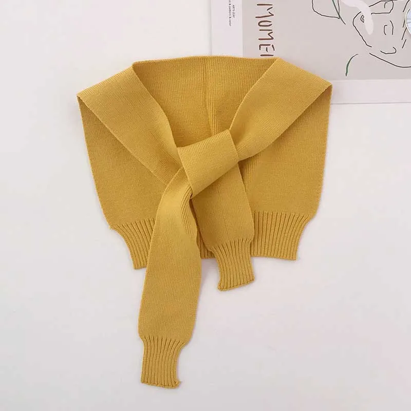 yellow Однотонная вязаная Маленькая шаль для мальчиков и девочек, жилет из искусственного кашемира на плечо для студентов с фальшивым воротником, осенний Детский шарф-палантин с узлом - Цвет: yellow