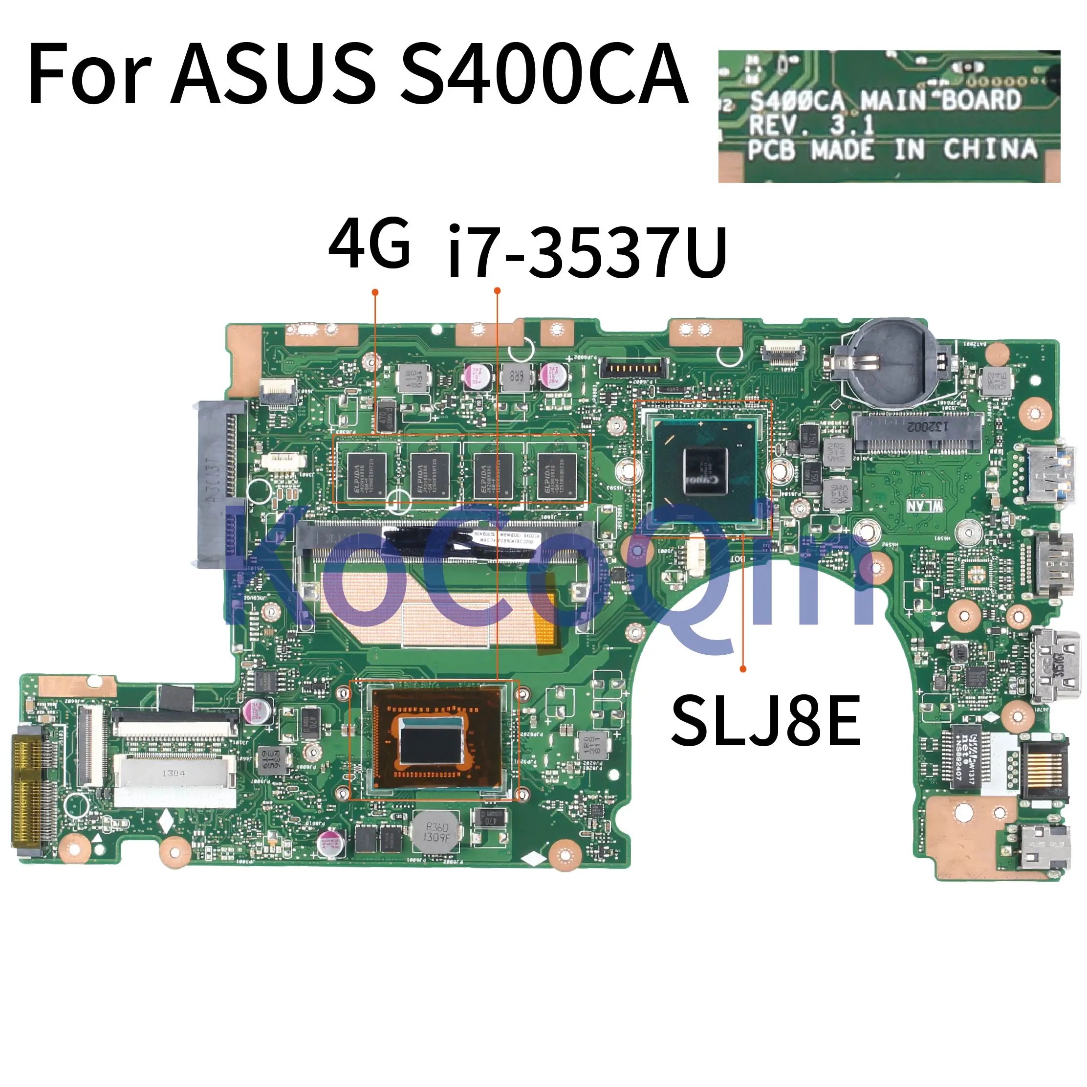 KoCoQin материнская плата для ноутбука ASUS S400CA CORE SR0XG i7-3537U REV.3.1 с 4G Оперативная память