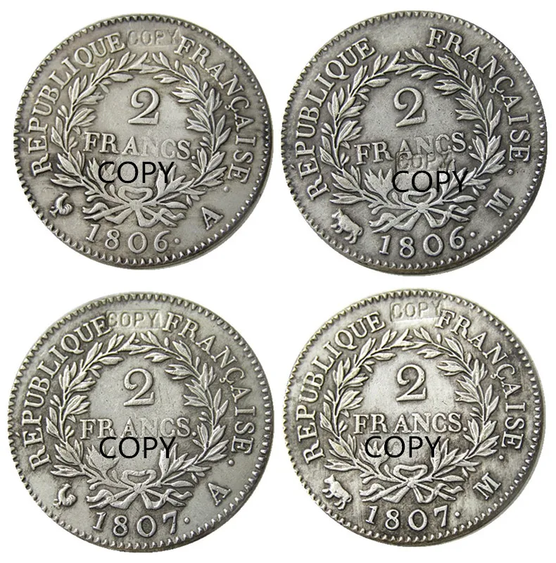 

France A Set Of(1806A 1806M 1807A 1807M) 4pcs 2Francs Silver Plated Copy Coins