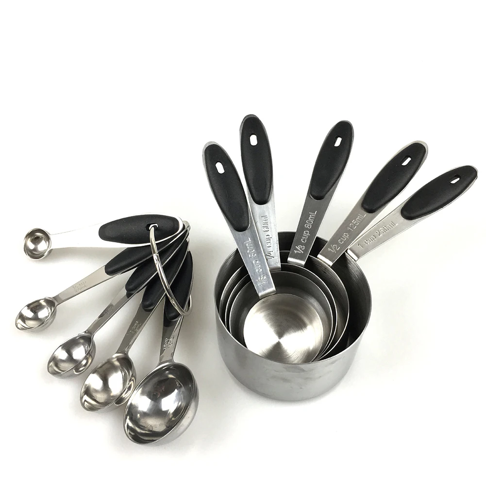 

10pcs Stainless Steel Measuring Spoons and Cups with Silicone Grip Tea Coffee Measuring Spoon Seasoning Baking Tool Kitchen tool