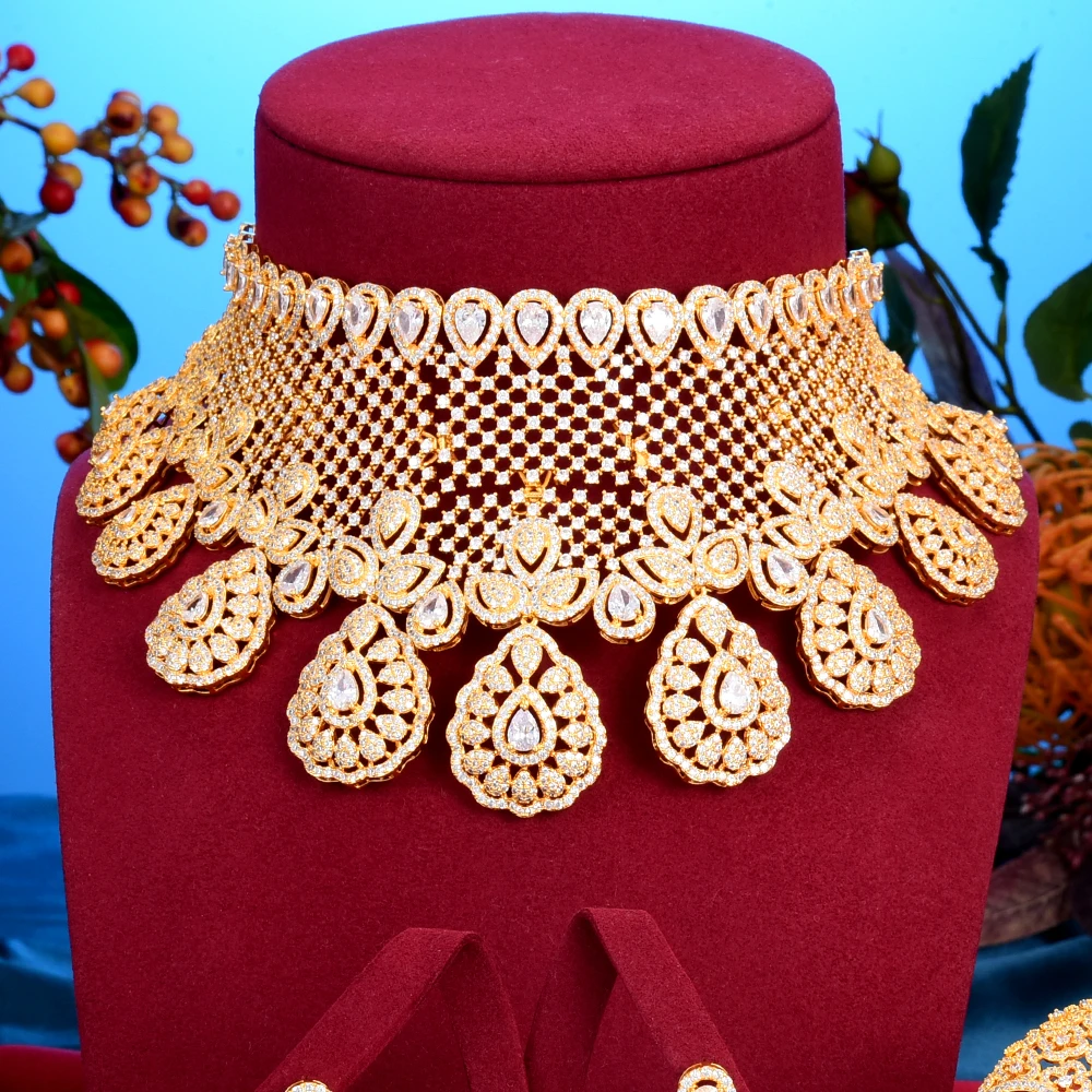 Preço Conjuntos De Jóias De Luxo Princesa Coroa Flor Gargantilha Jóias Para Casamento Feminino Africano Zircon Cúbico Cz Dubai Nupcial Jóias