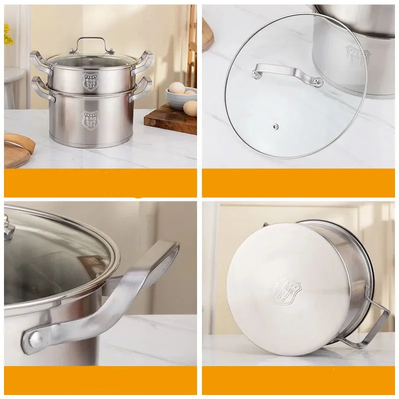 

Stainless Steel Soup Pot Thickened Induction Cooker Gas Stove General Household Complex Bottom Soup Steamer Cooking Pots Set
