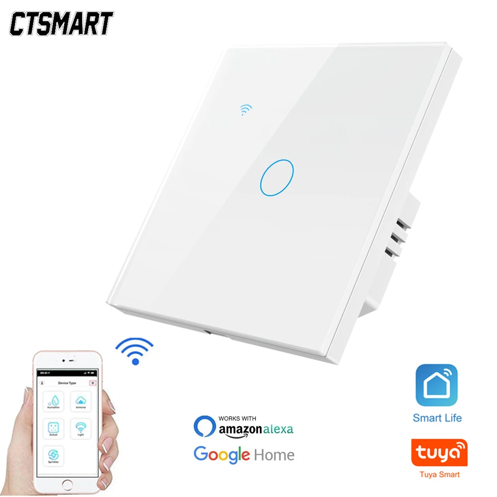 

Стеклянный настенный сенсорный выключатель с Wi-Fi, стандарт ЕС, умный выключатель настенного света для Alexa Google Home Assistant 1/2/3/4 Gang