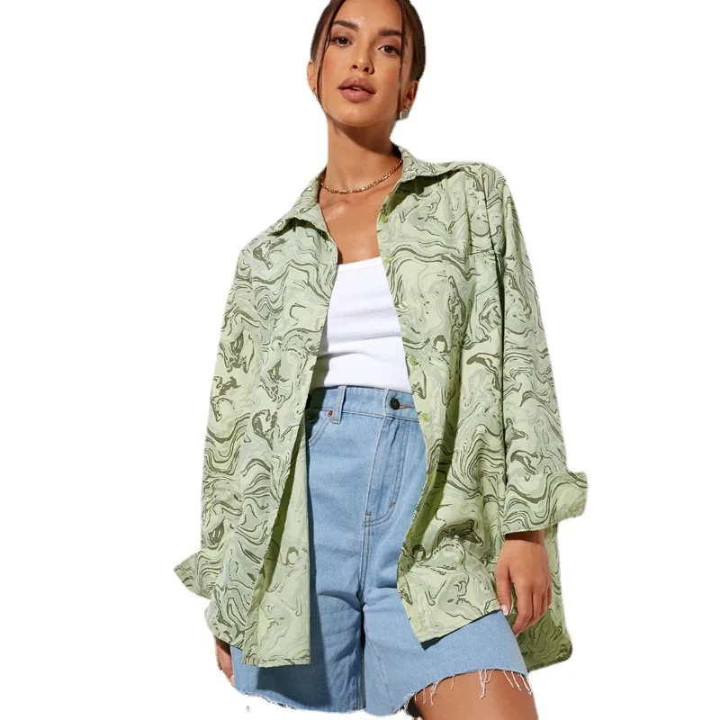 

European and American cross-border autumn and Winter Women's mid-length large-sleeve jacket women's shirts and jackets