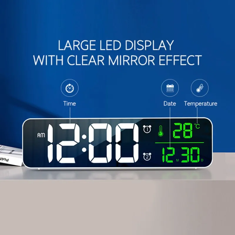 LED Digital Alarm Clock Watch For Bedrooms Table Digital Snooze Electronic USB Desktop Mirror Clocks Home Table Decoration