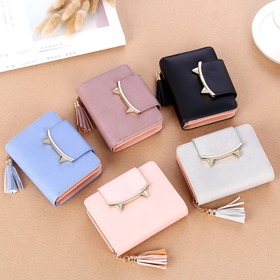 Простой женский однотонный кошелек с кошачьими ушками милые короткие женские