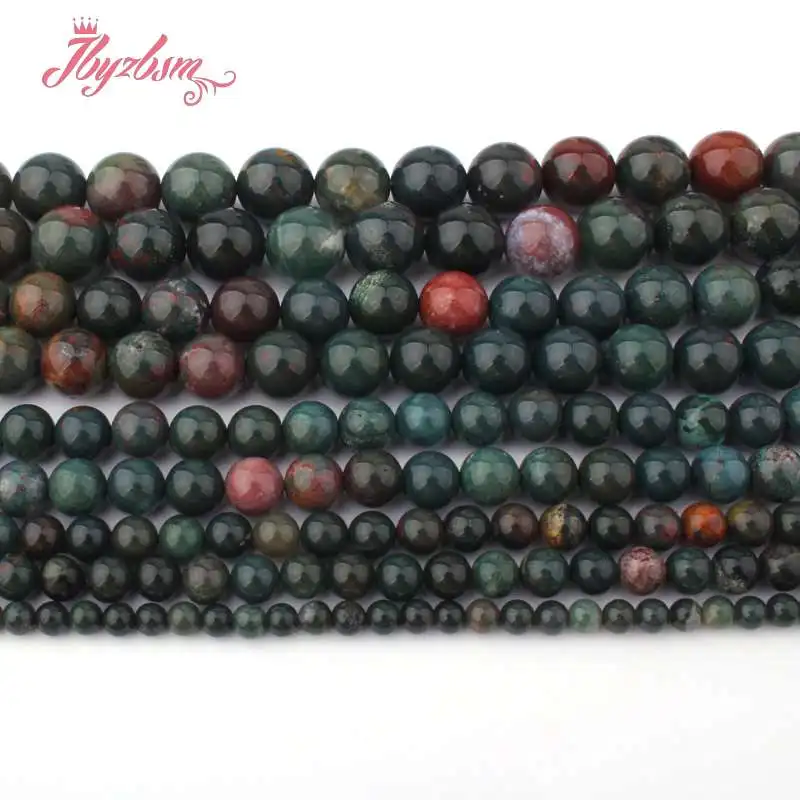 

4/6/8/10/12mm Natural Bloodstone Heliotrope Round Smooth Stone Beads for DIY Accessories Necklace Bracelets Jewelry Making 15"