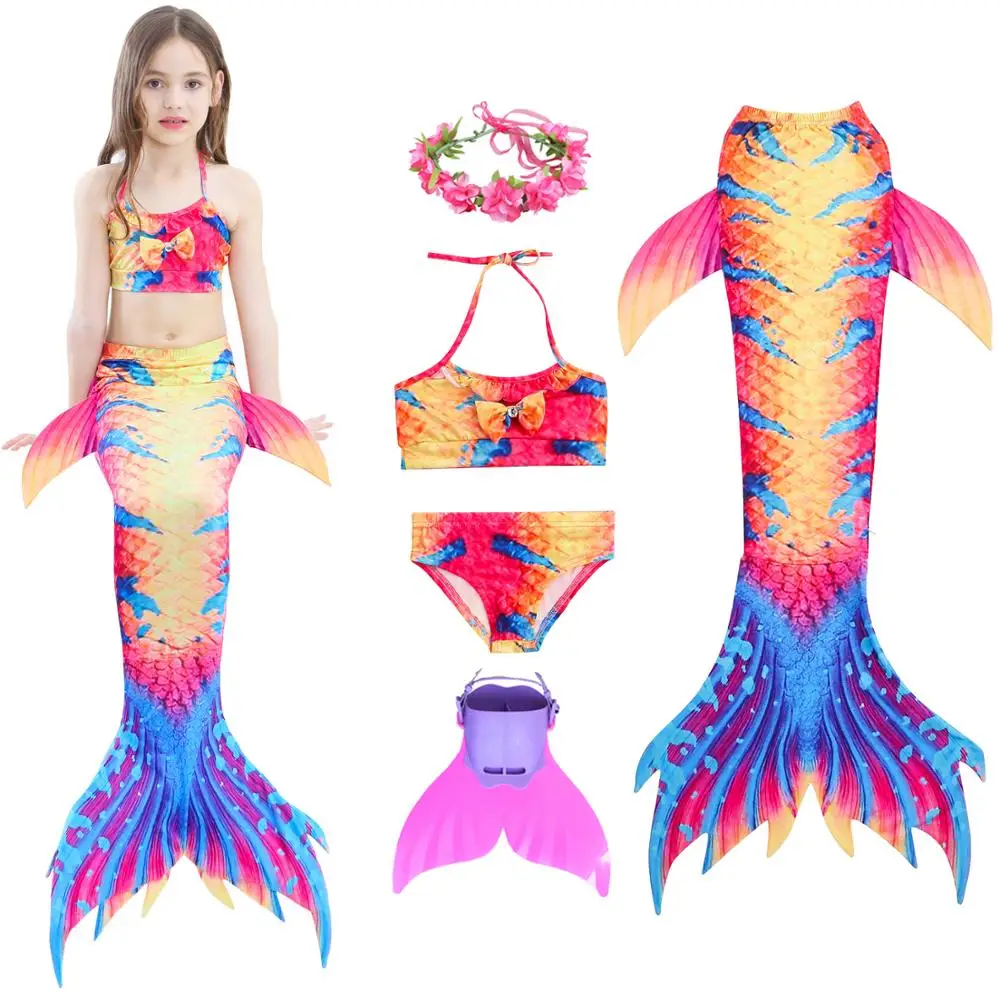 Женский костюм Русалочки с моноластами купальный для девочек хвостом и