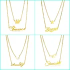 Индивидуальное модное Двухслойное ожерелье из нержавеющей стали с именем для женщин, индивидуальное золотое ожерелье с подвеской в виде короны на заказ, ювелирные изделия