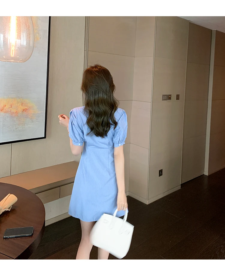 

Uulutonica Summer Women Elegant Fashion A-line Plaid Short Button Above Knee, Mini Empire Polo Dress