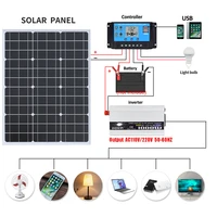 solar panel power system 220v 110v 80w 12v 24v battery charger controller 1000w inverter kit complete car off grid camper boat