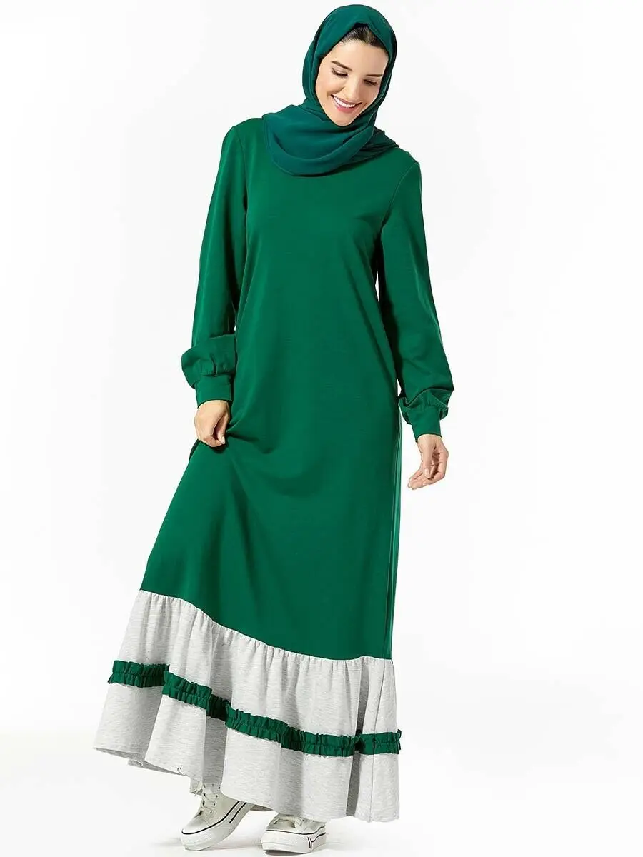 Мусульманская женская абайя мусульманское Спортивное платье с длинным рукавом