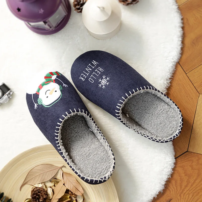 Зимние женские тапочки в подарок на Рождество Теплая мужская хлопковая обувь