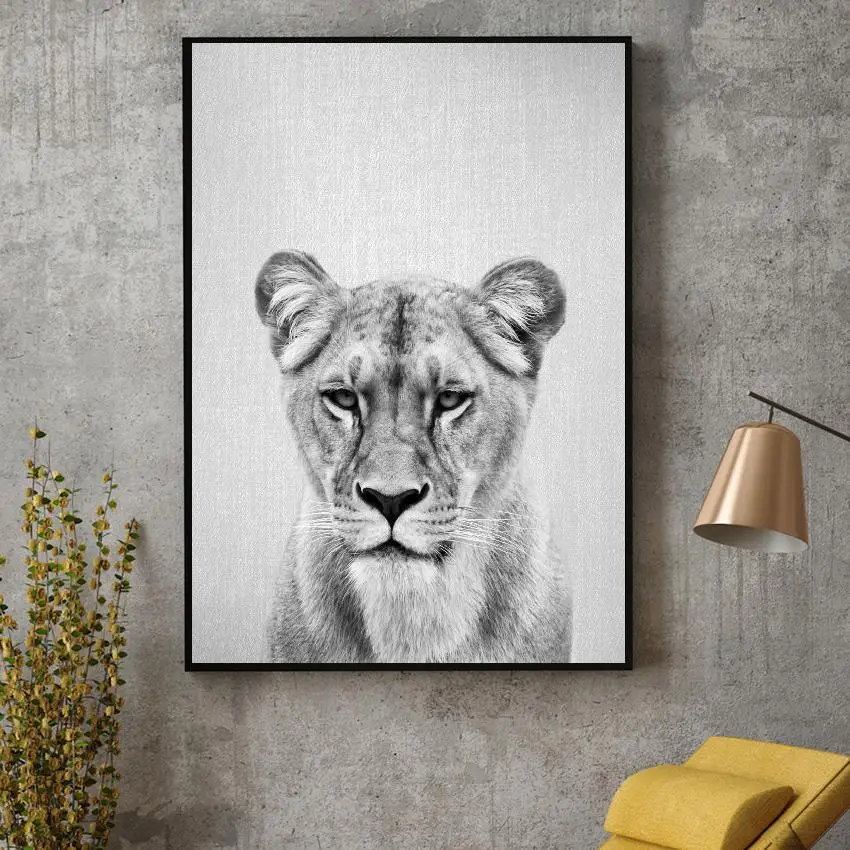 

Black White Lioness Canvas Painting Art Print Poster Picture Wall Modern Minimalist Bedroom Living Room Decoration
