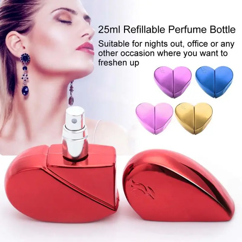 

1PC 25ml Heart Shaped Aluminum Perfume Spray Bottles Empty Refillable Perfume Atomizer Cosmetic Container for Women 6 COLORS