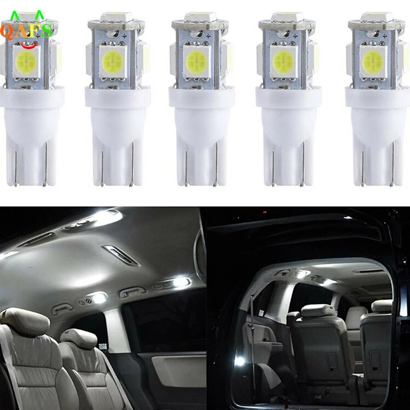 

High quality and new 10pcs Car Wedge side Clearance License Plate Lamp T10 LED Bulb 12V T10 5050 5-SMD LED Signal Light Super