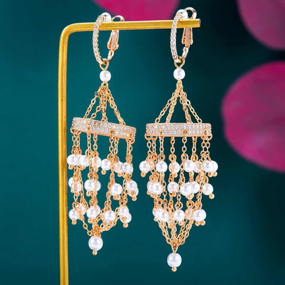 

Missvikki Brand Luxury DIY Trendy Pendant Drop Earrings Pearls Full Mirco Black Cubic Zirconia European Wedding Fashion Jewelry