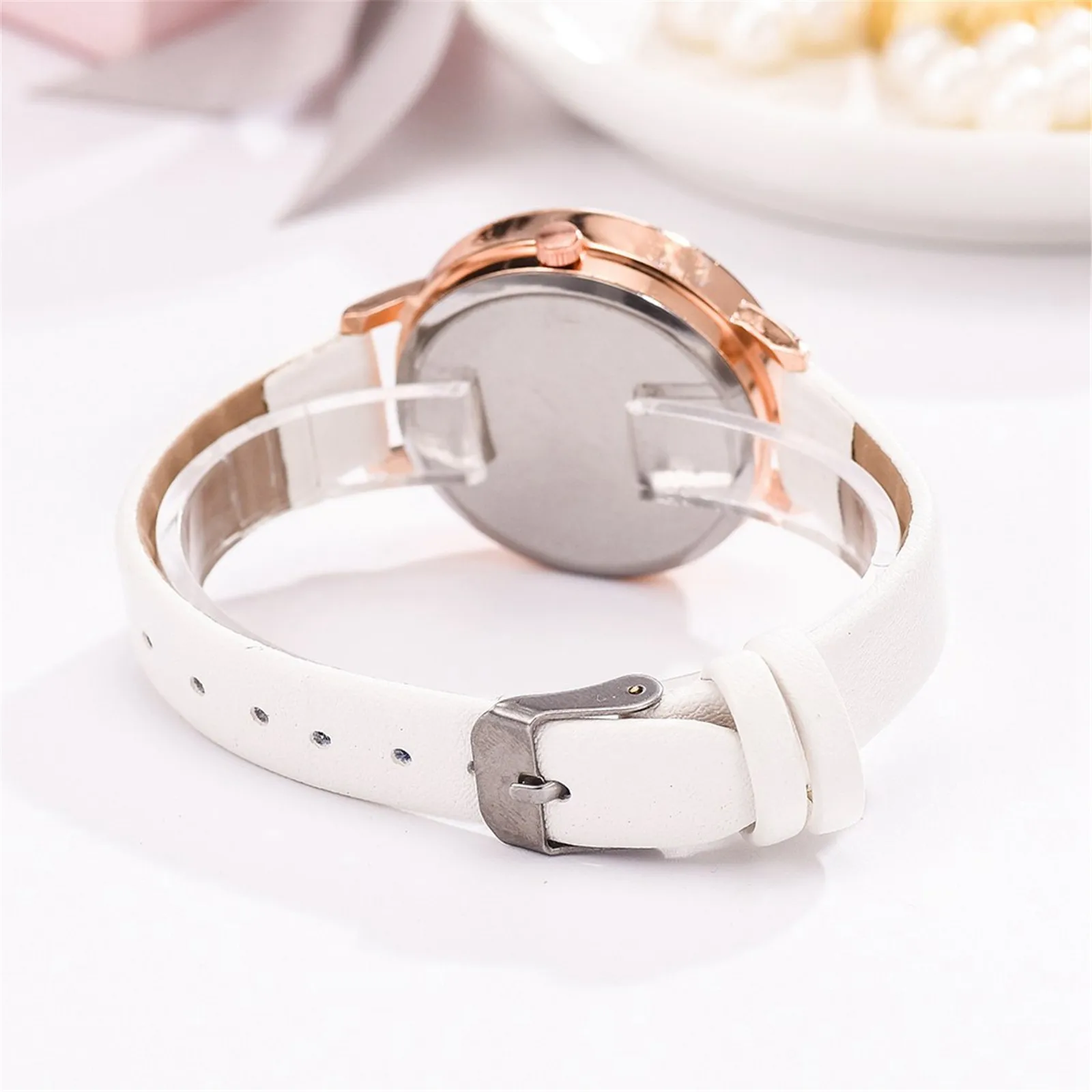 

Women Girl Dress Watch Leather Band Analog Quartz Wristwatch Printed Flower Decoration Causal Quartz WristWatch zegarki damskie