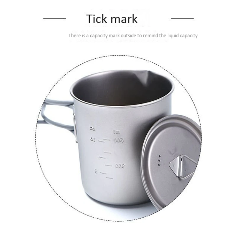 

750Ml Titanium Cup Water Coffee Tea Cup Foldable Handle Tableware for Camping Hiking Outdoor