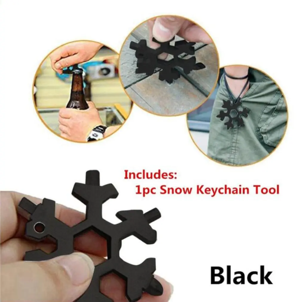 

19-in-1 Snow Keychain Tools Multi-tool Wrenches Combination Stainless Steel Snow Shape Outdoor Portable Snowflake