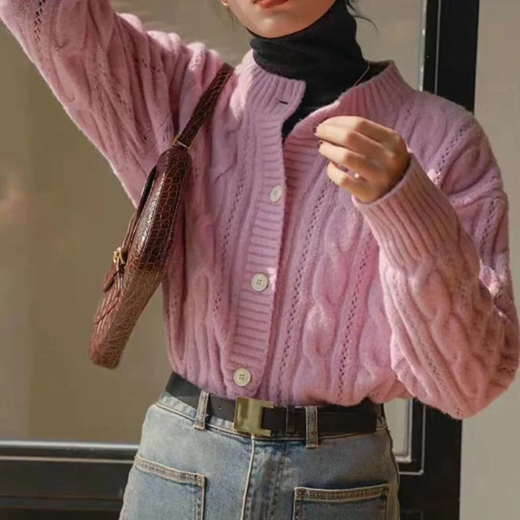 

New 2020 Autumn Winter Women's Sweaters Buttons Short Cardigans Oversize Elegant Vintage Korean Ladies Tops